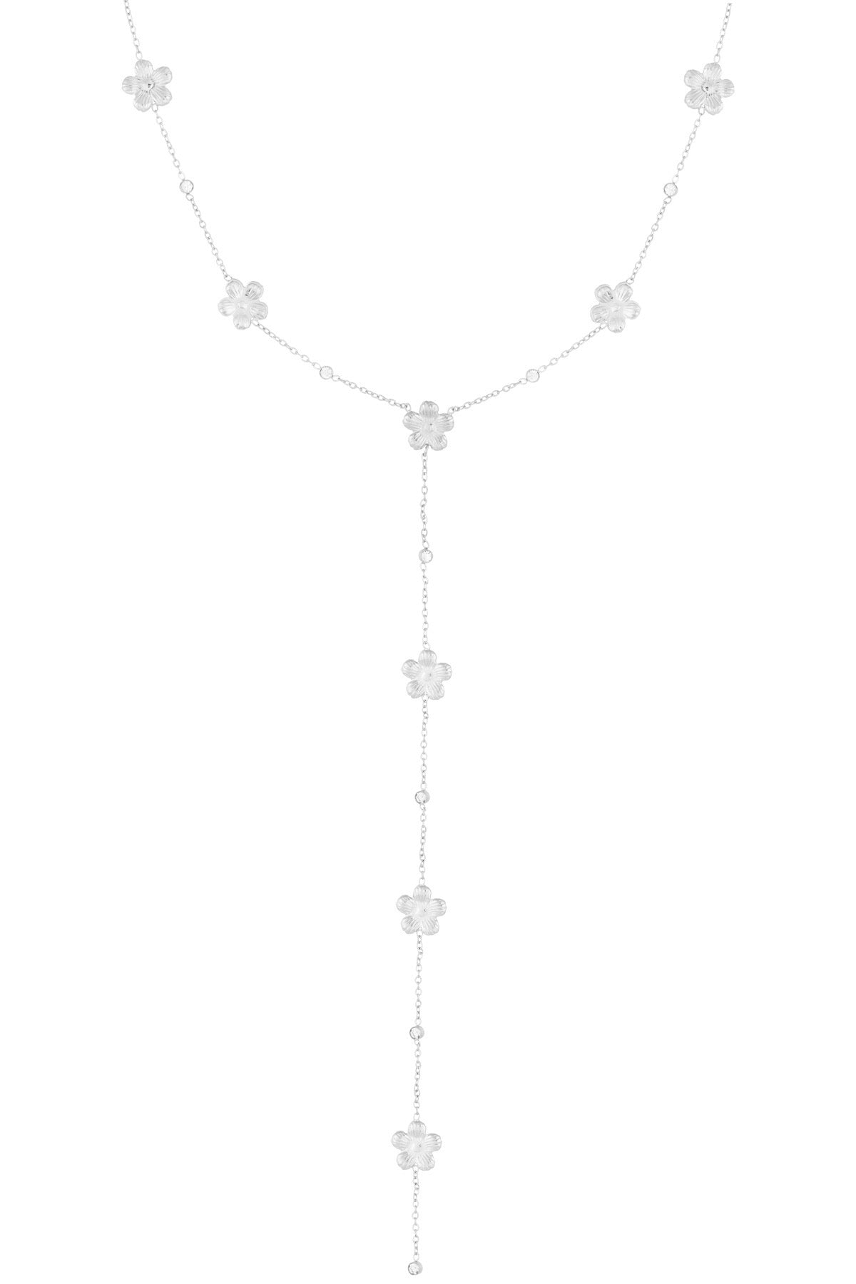Lange ketting met madeliefjes in het zilver