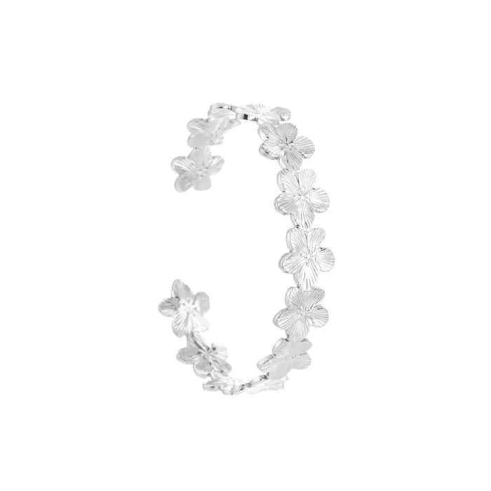 Bangle harde armband met bloemen in het zilver