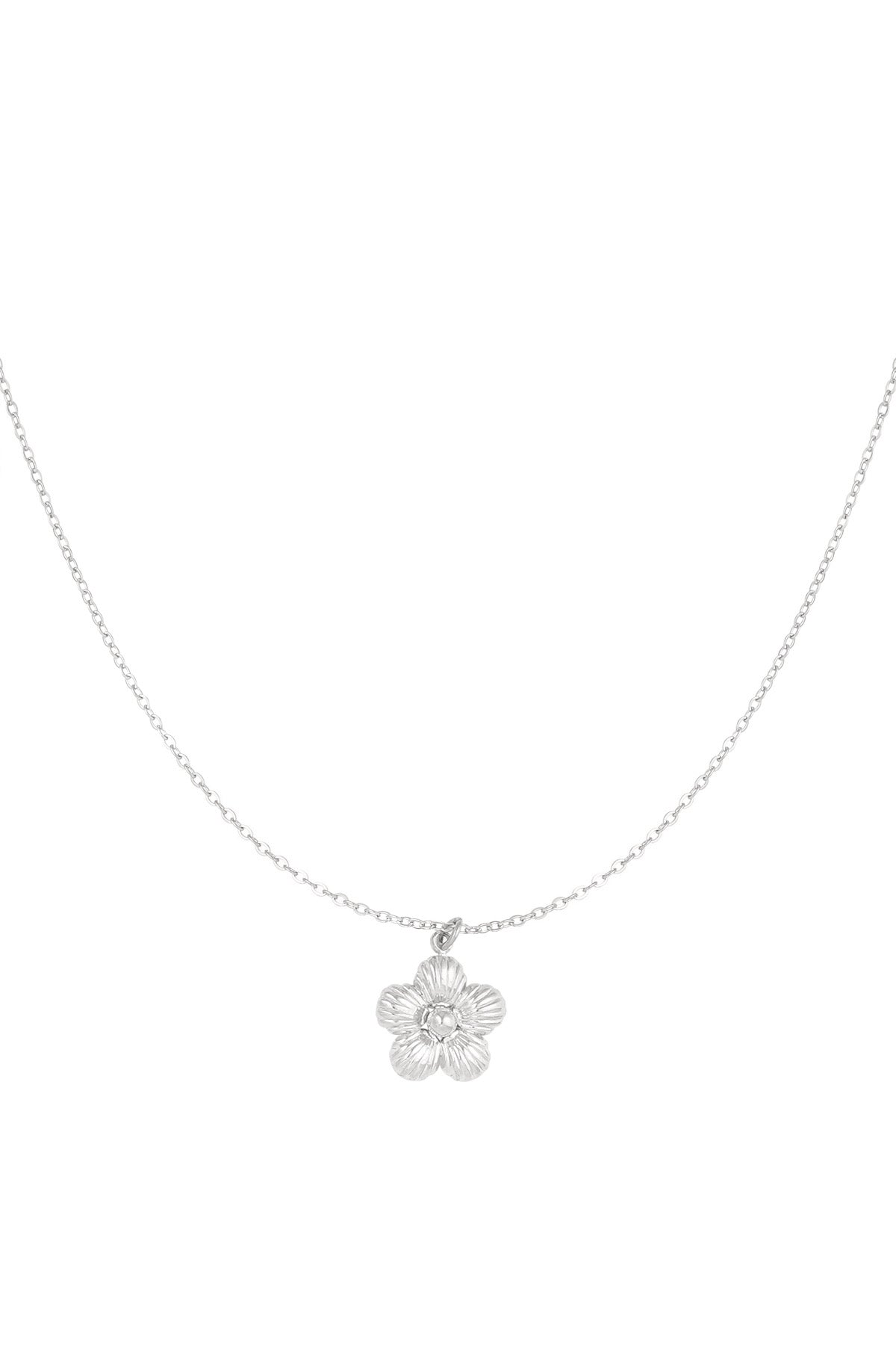 zilverkleurige ketting met hanger van bloem waterproof