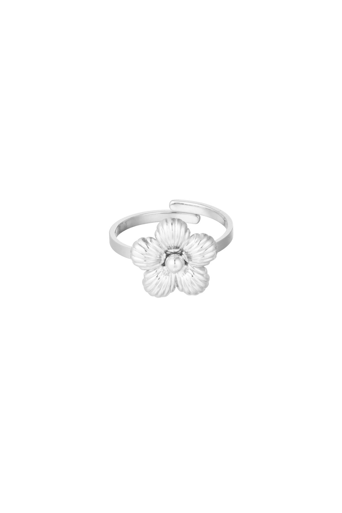 Subtiele verstelbare bloemen ring in het zilver