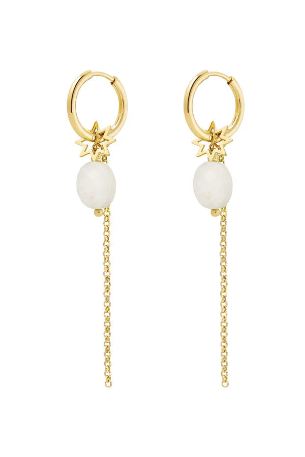 Oorhangers goud met schakel hangers en gekleurde parel wit
