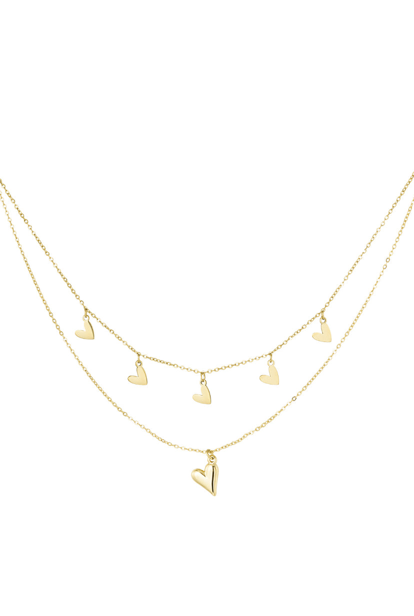 Subtiele dubbele ketting goudkleurig hartjes hangers
