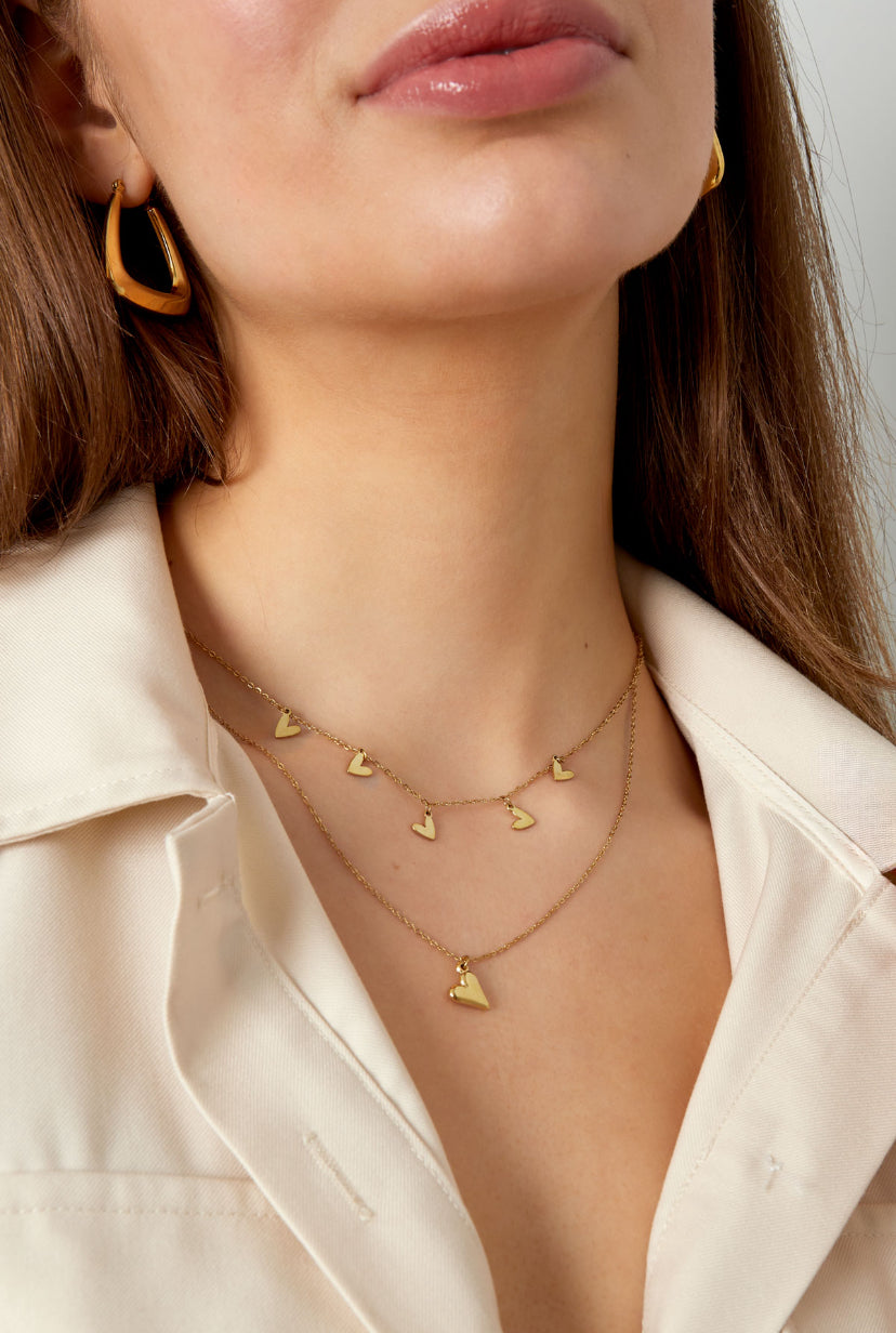 Ketting goud met hartjes dubbele laag waterproof