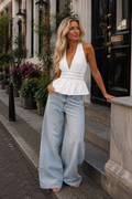 Witte haltertop met studs