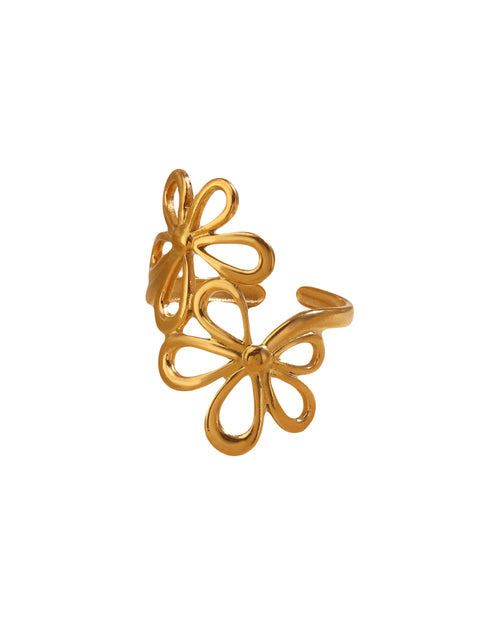 Ring in het goud verstelbaar met bloemen