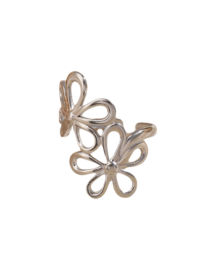 Verstelbare zilveren ring met grote bloemen