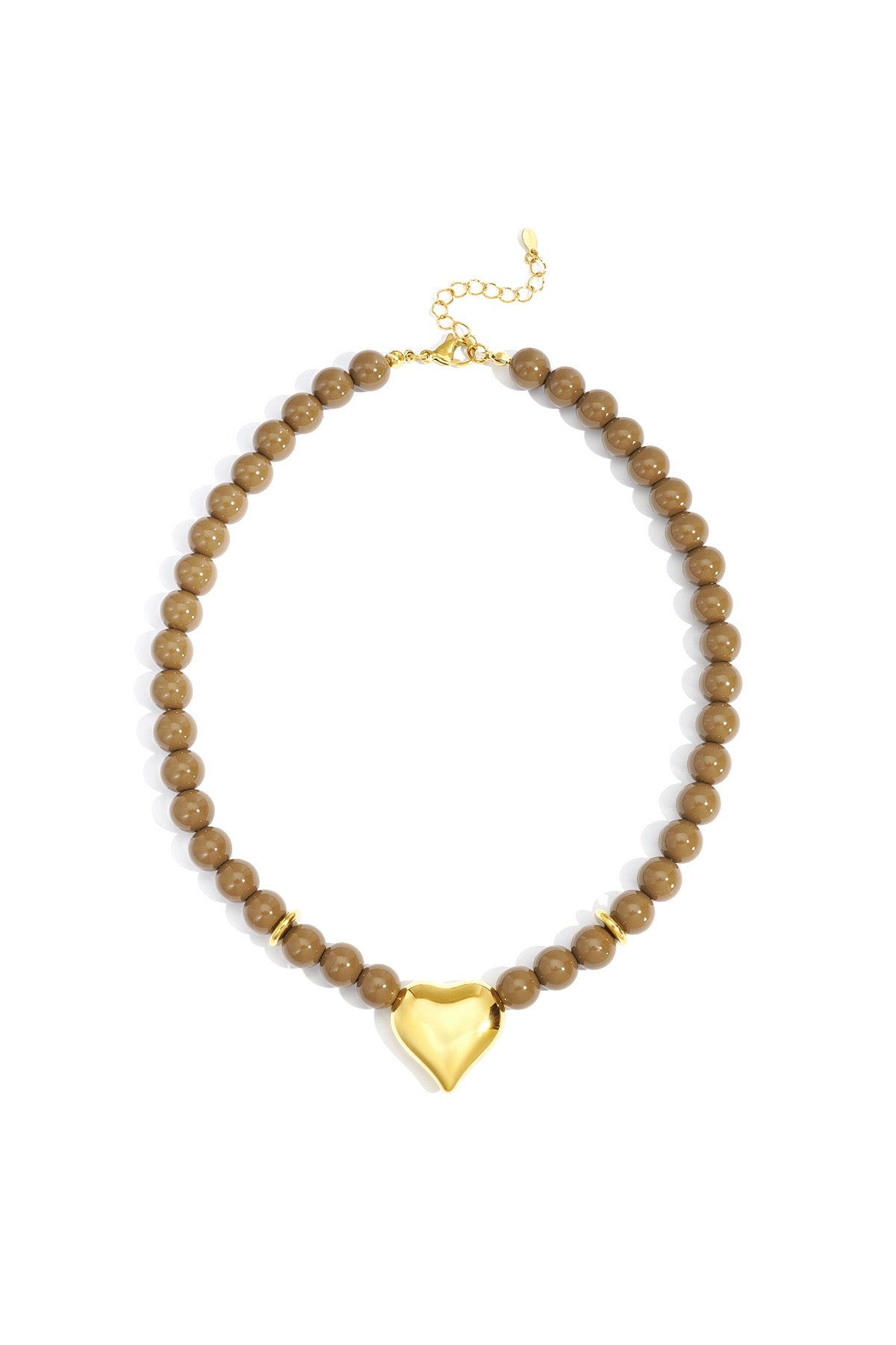 Chunky Heart Beaded Necklace - Brown