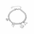 Bedelarmband kers, klaver, hart en lipjes zilverkleurig