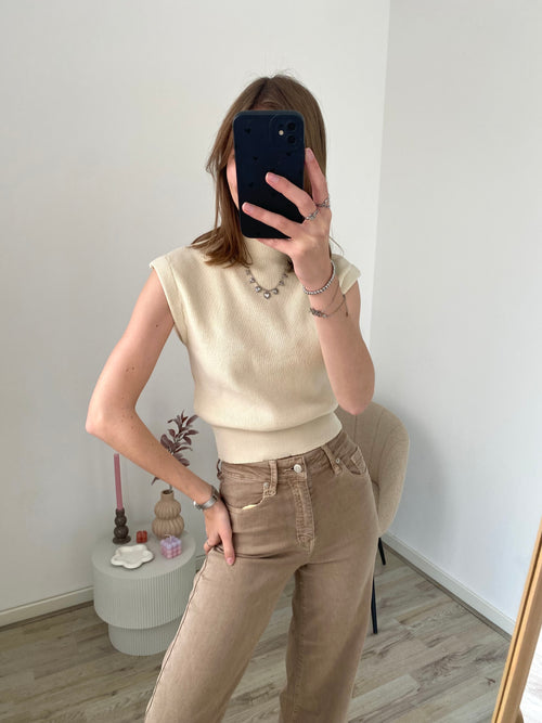 Mouwloze top in het beige