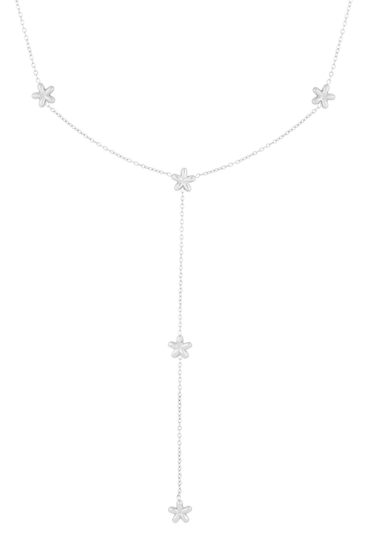 Lange minimalistische ketting met bloemen in het zilver
