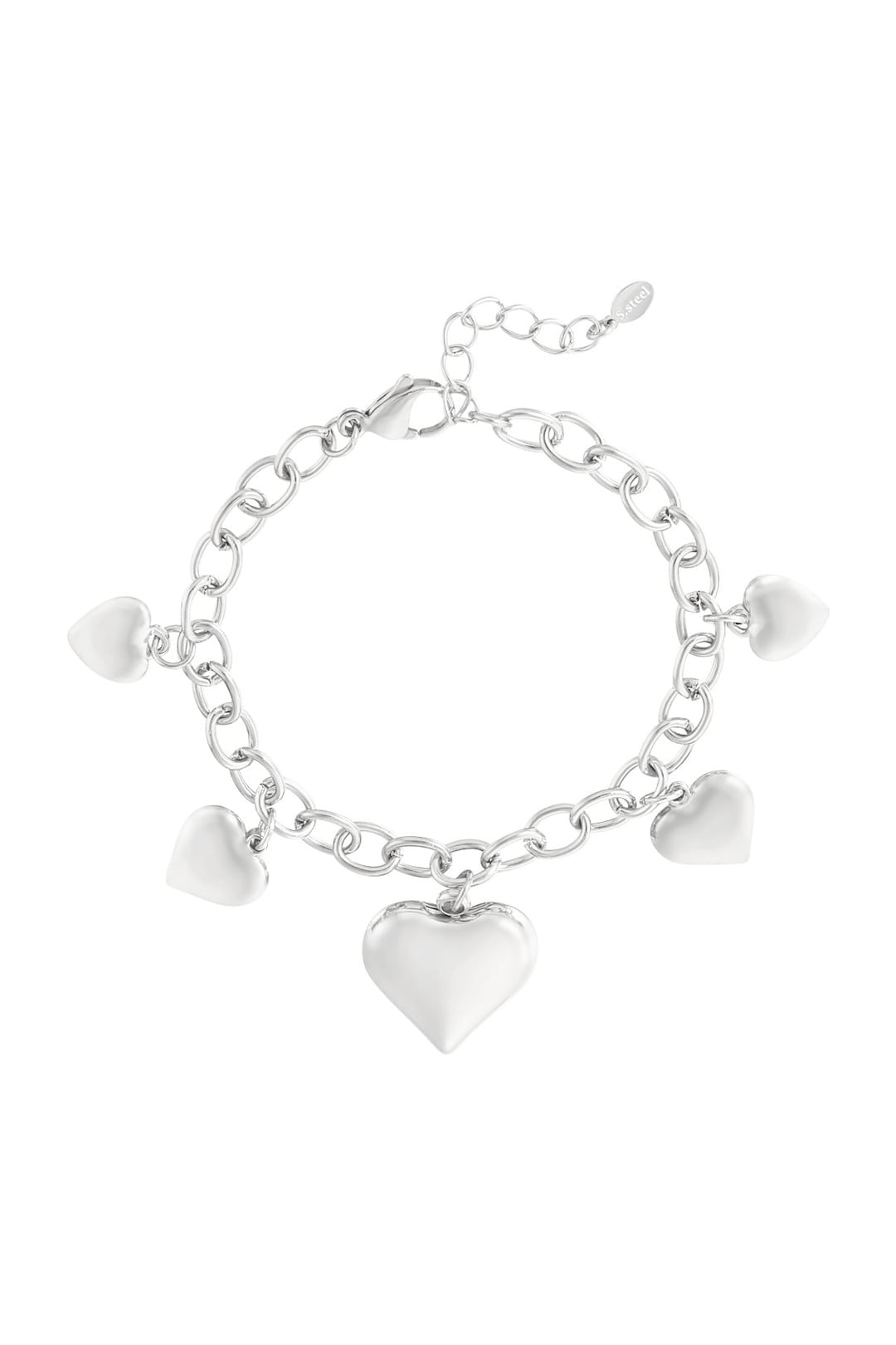 Hartjes armband zilverkleurig stainless steel bedels