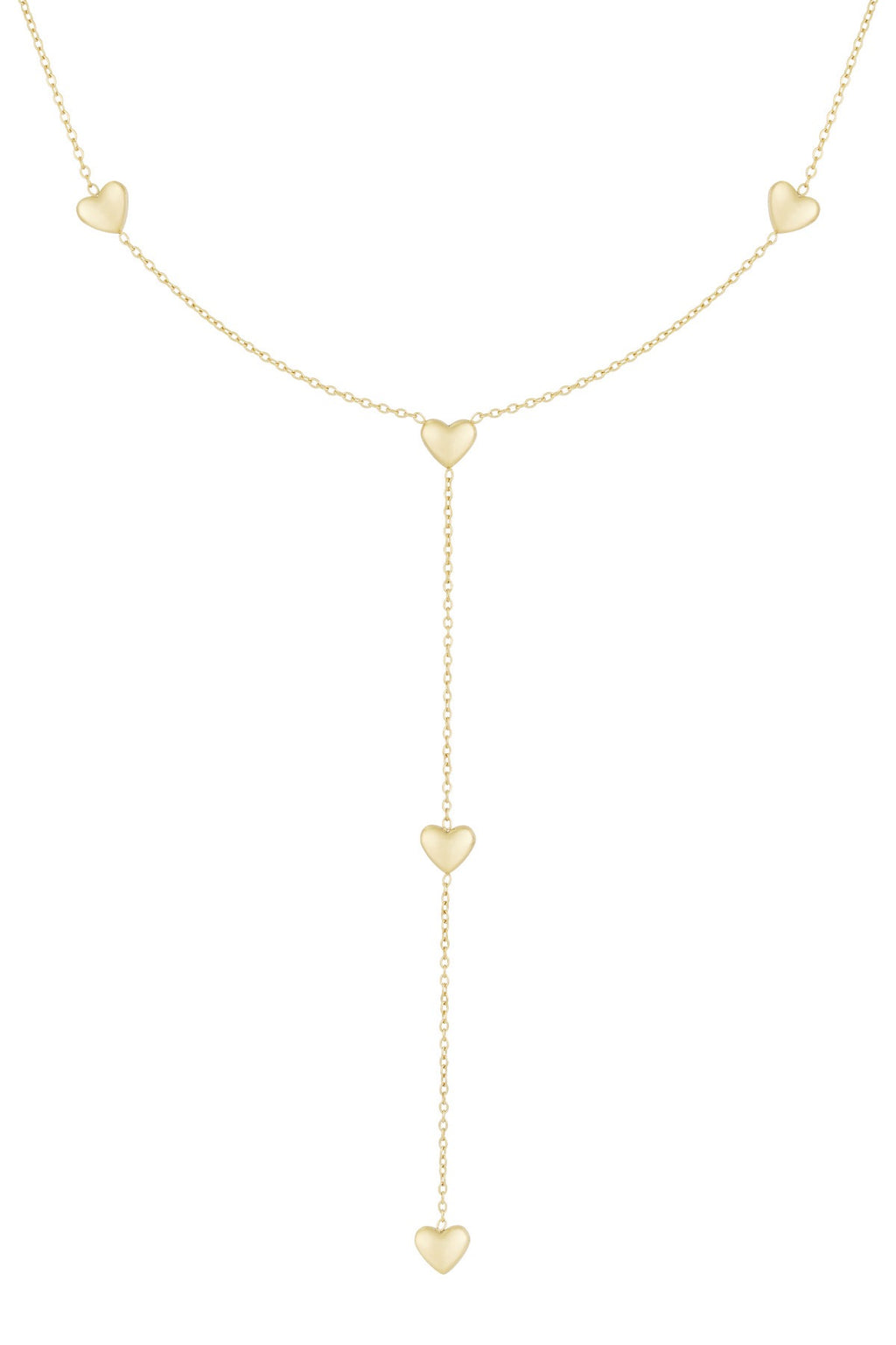 Ketting met lang stuk en kleine hartjes goud