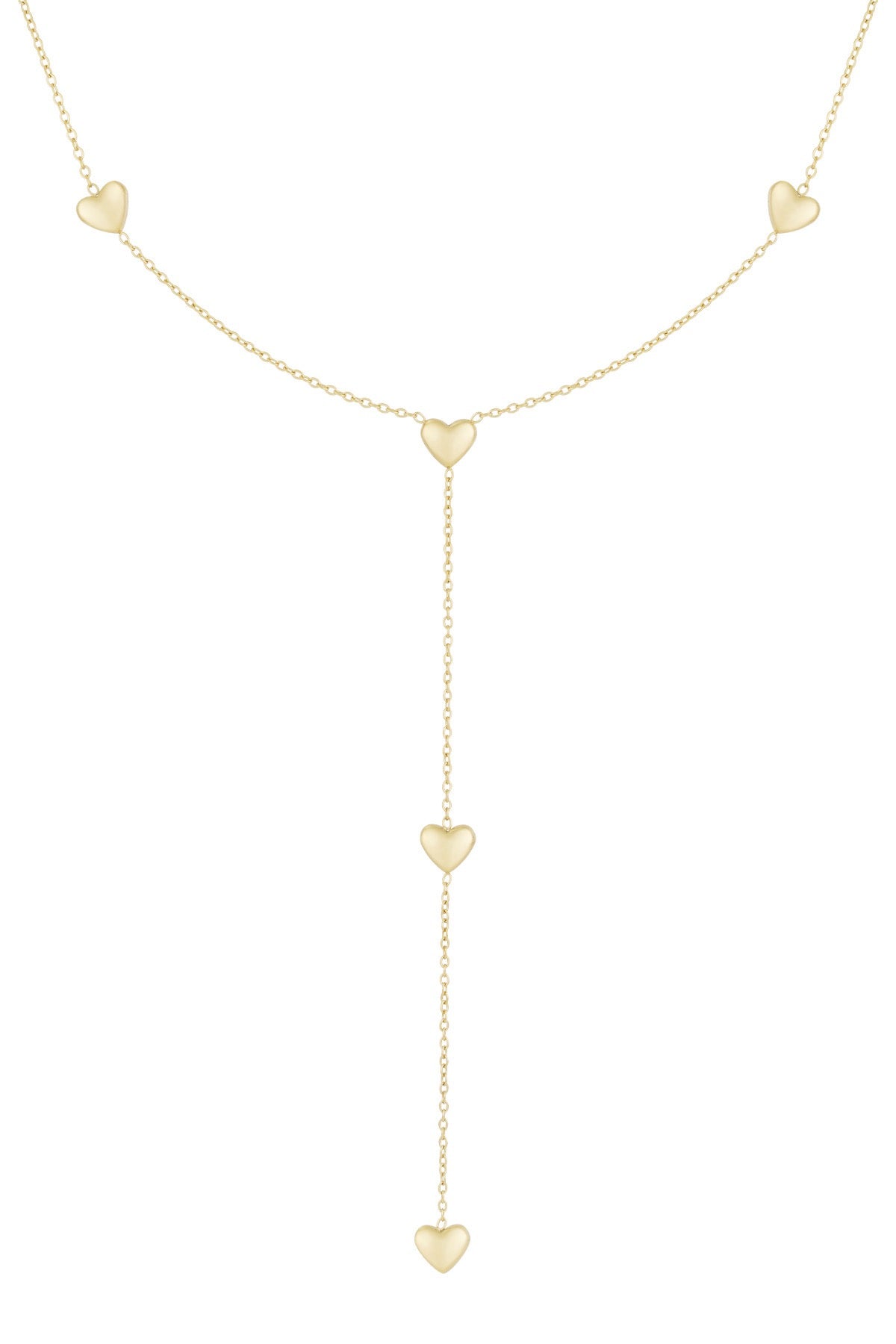 Ketting met lang stuk en kleine hartjes goud