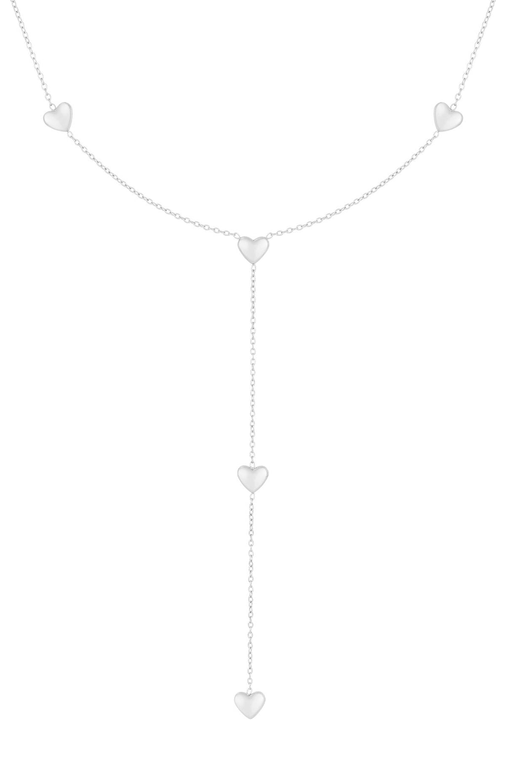 Ketting met lang stuk en kleine hartjes zilver