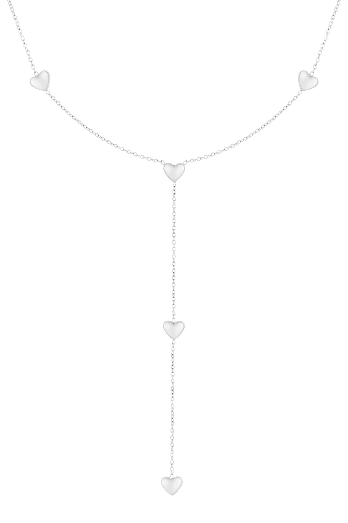 Ketting met lang stuk en kleine hartjes zilver