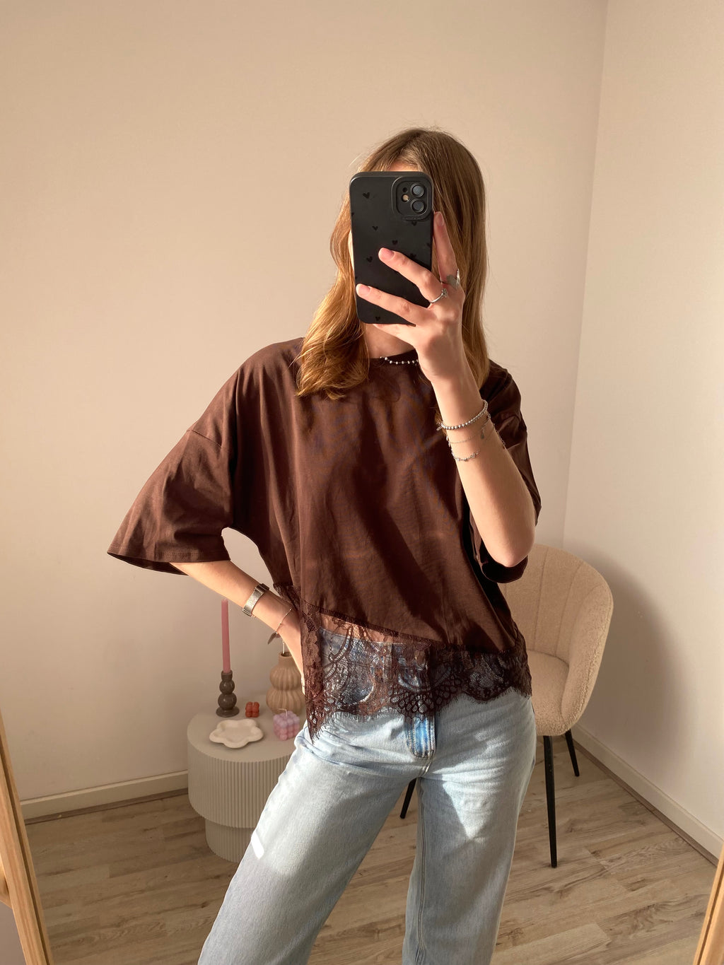 Demi Lace Tee - Brown