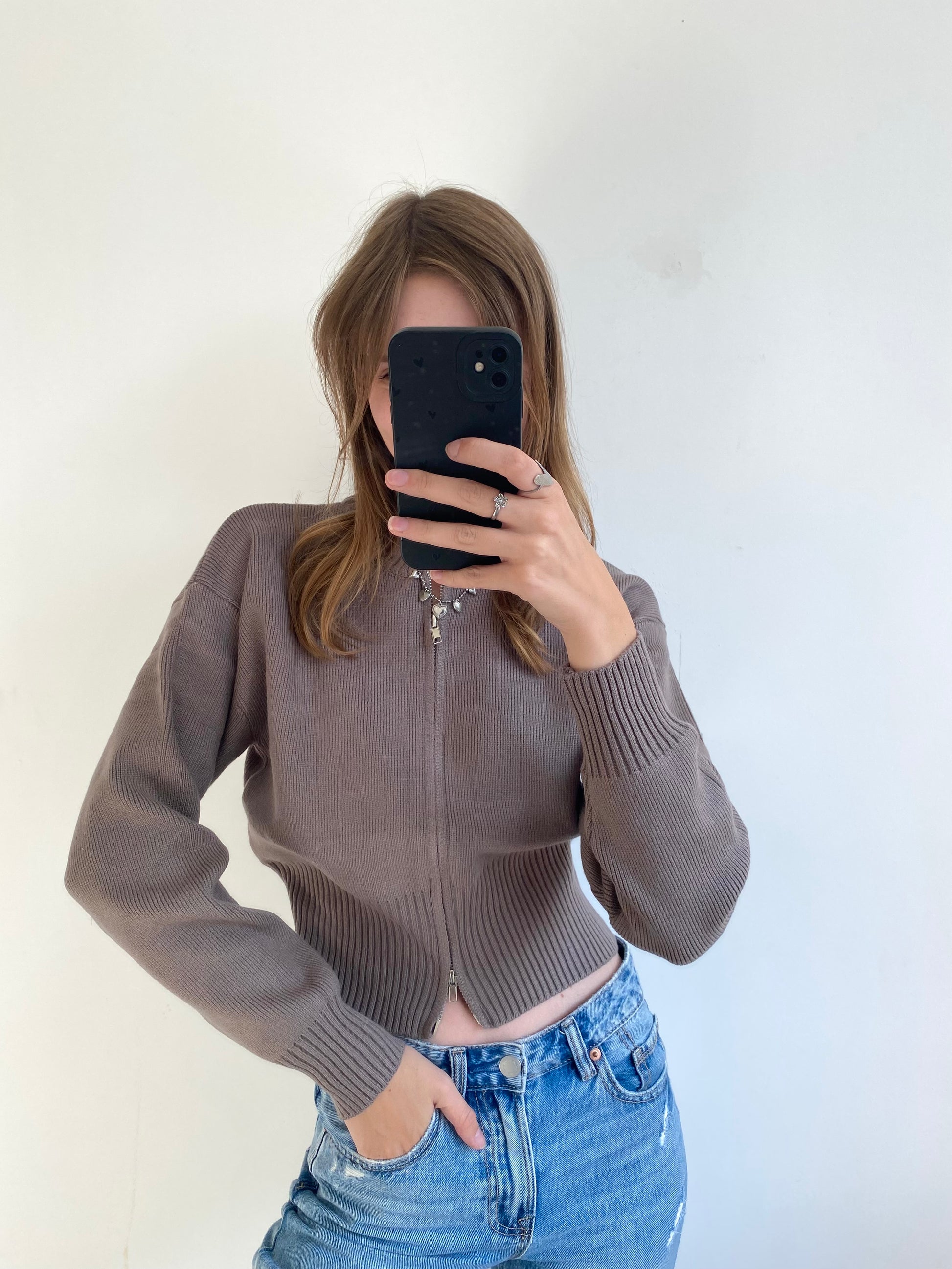 LISA ZIPPER CARDIGAN TAUPE