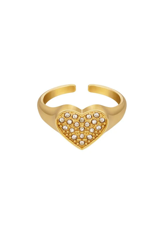 Statement hartjes ring met glitters in het goud