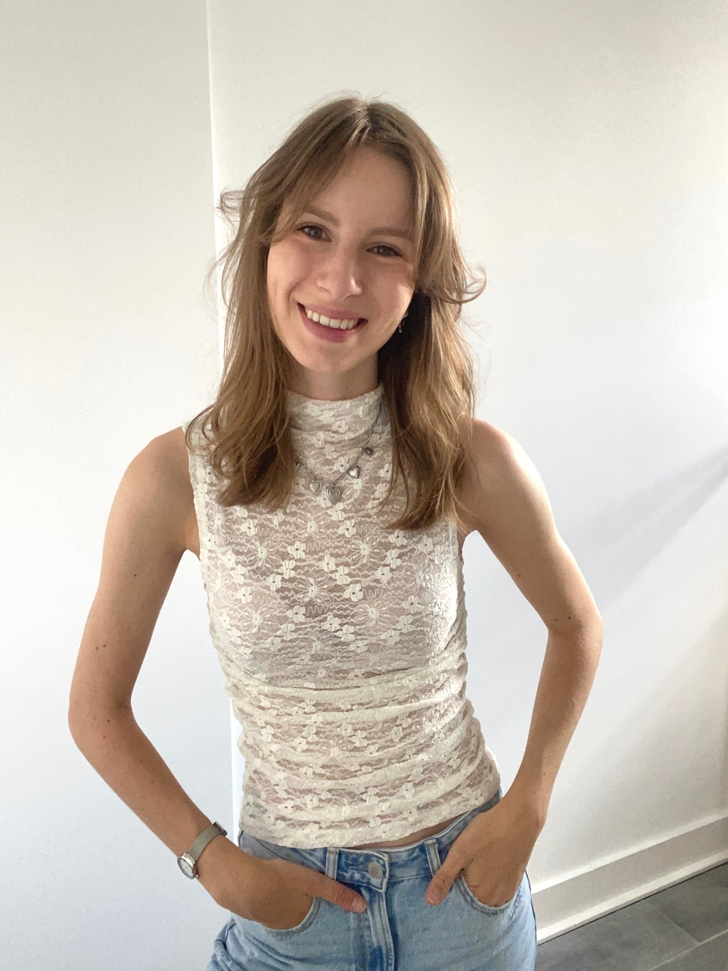 Lace mesh top mouwloos in het wit