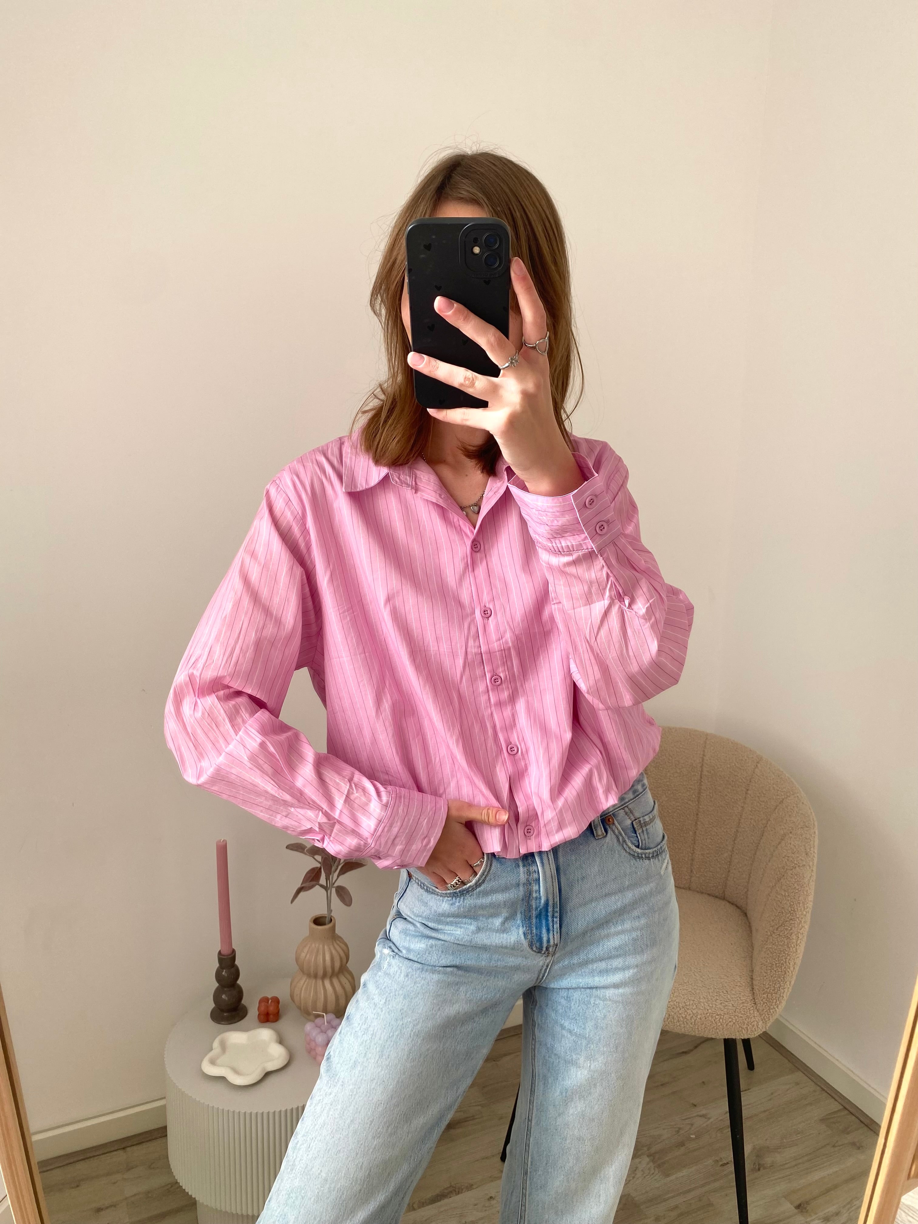 Cropped blouse met strepen in het roze