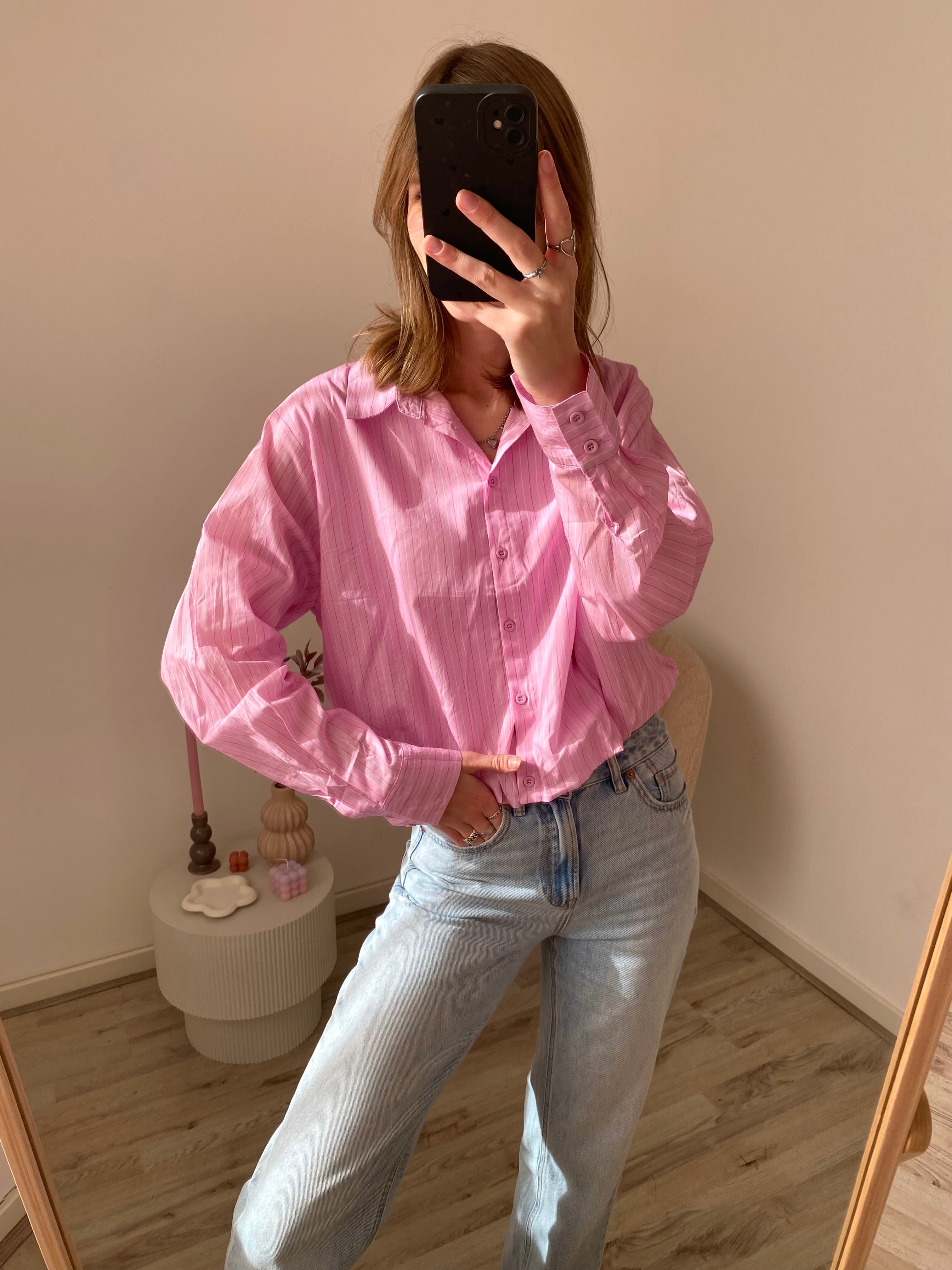 Cropped blouse met strepen in het roze