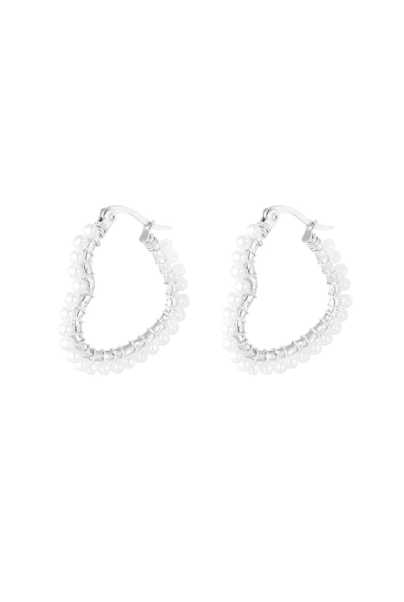 Hart oorbellen met parels in zilver