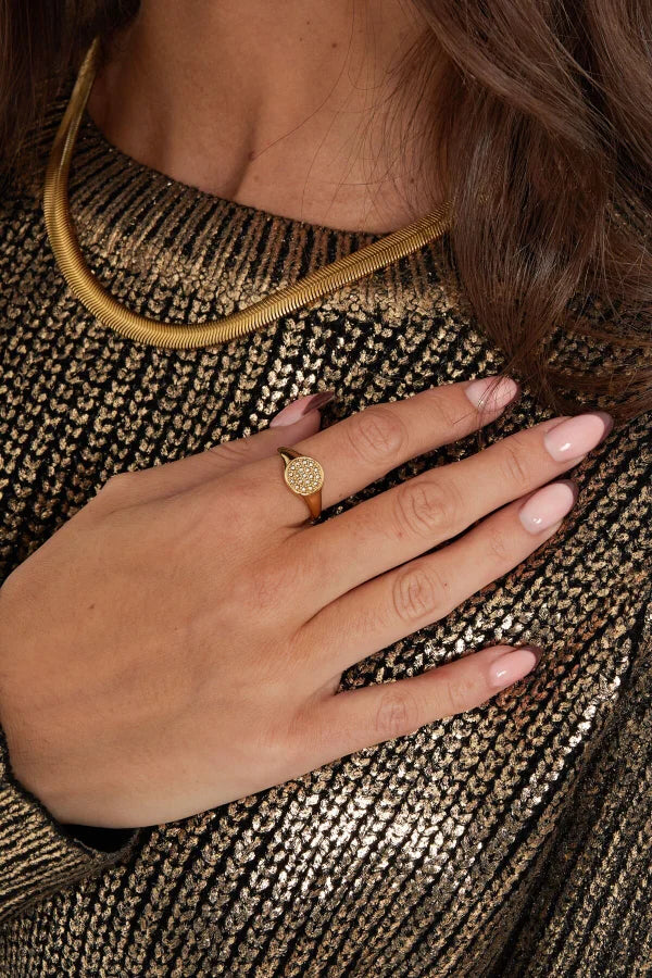 Statement ring cirkel met glitters in het goud