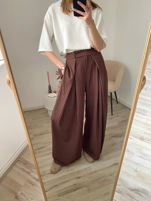 Oversized pantalon met strepen in bruine kleur