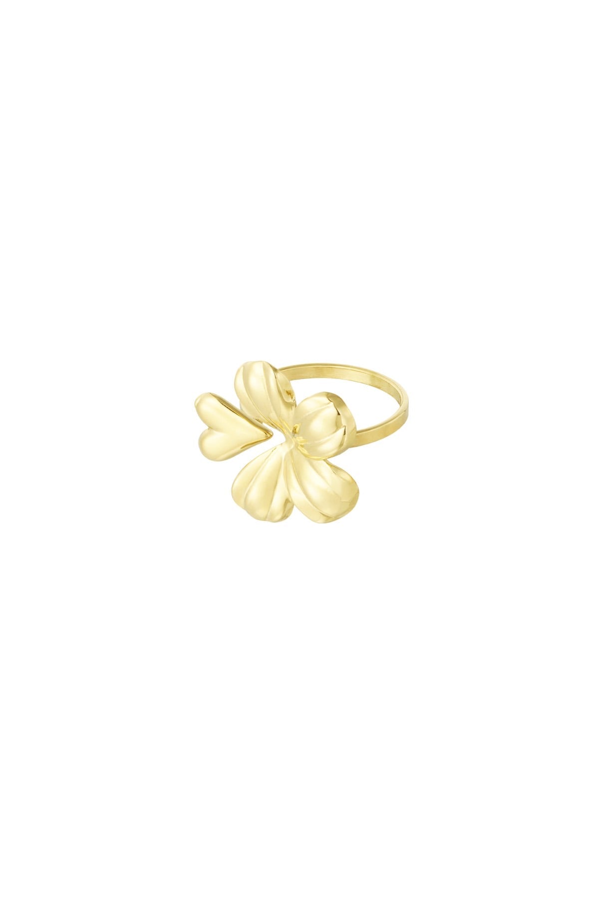 Verstelbare gouden statement ring van bloem en hart waterproof