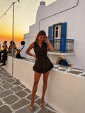 Playsuit mouwloos met ruffles in het bruin