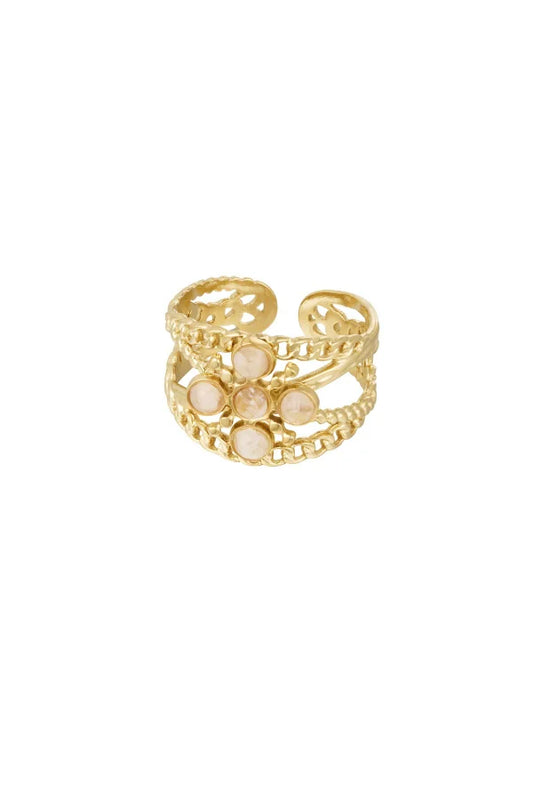 Bloemen ring in het goud met beige details