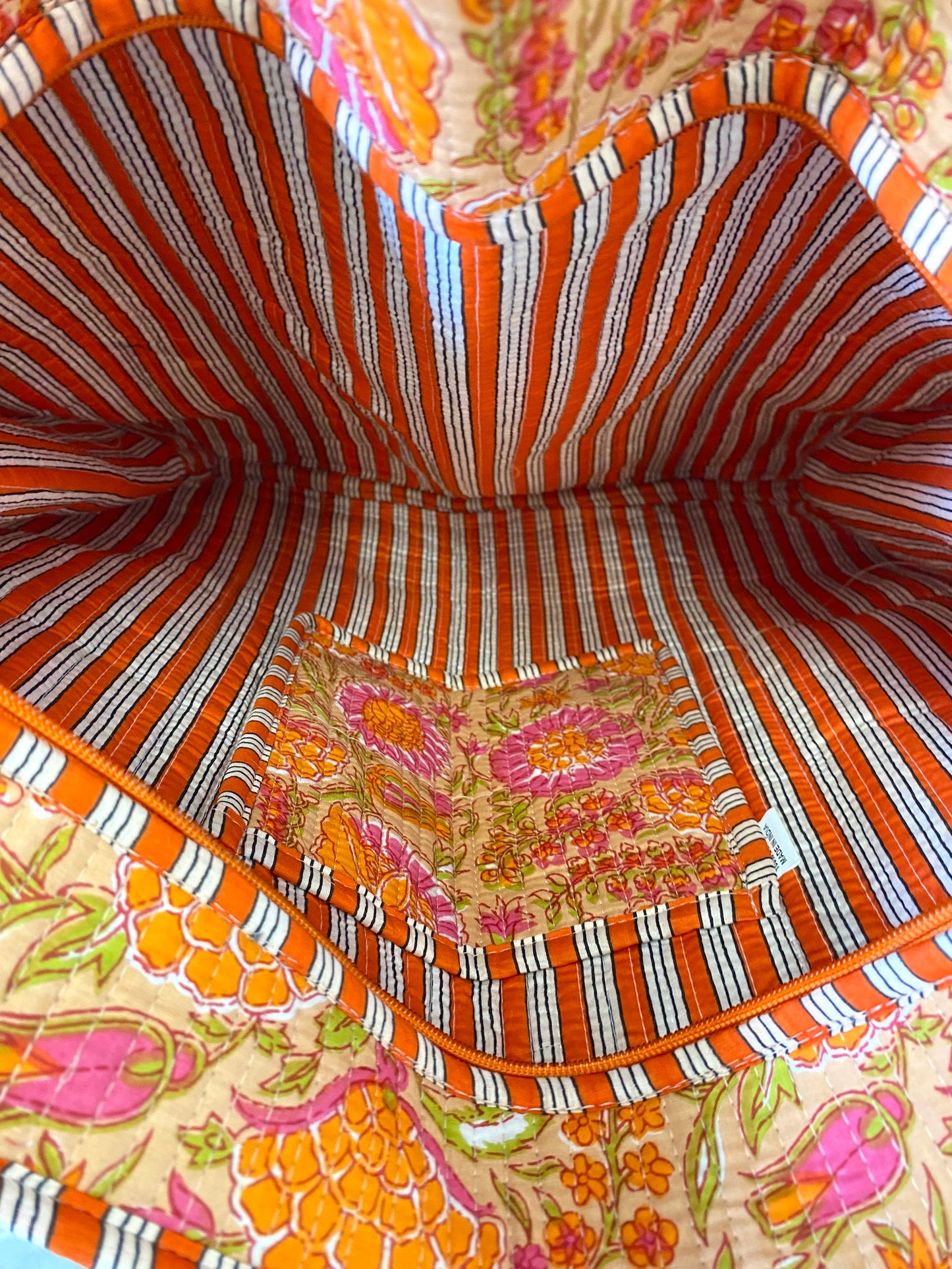 Shopper tas met rits en bloemenprint oranje roze