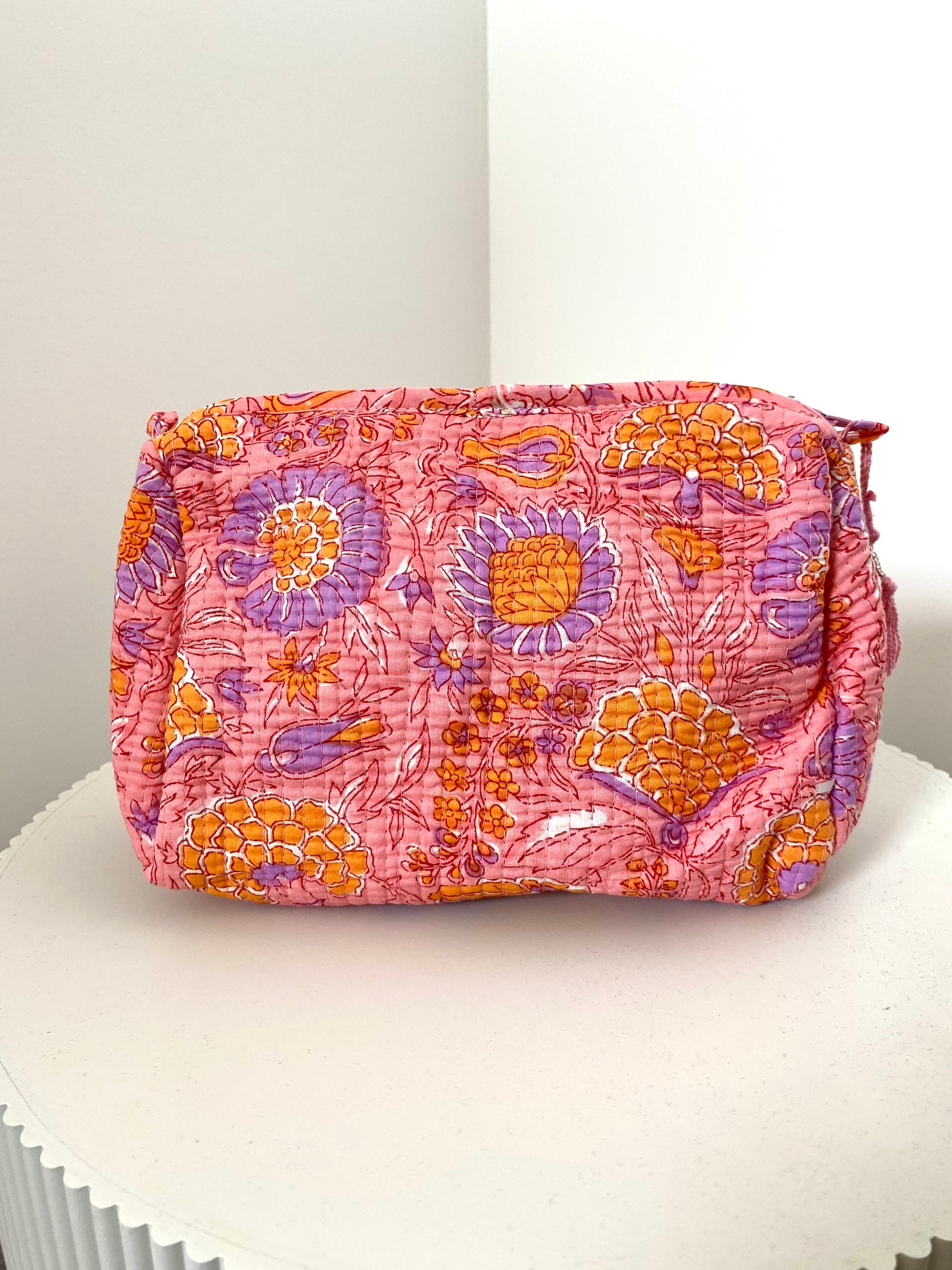 Toilettas met bloemenprint roze lila
