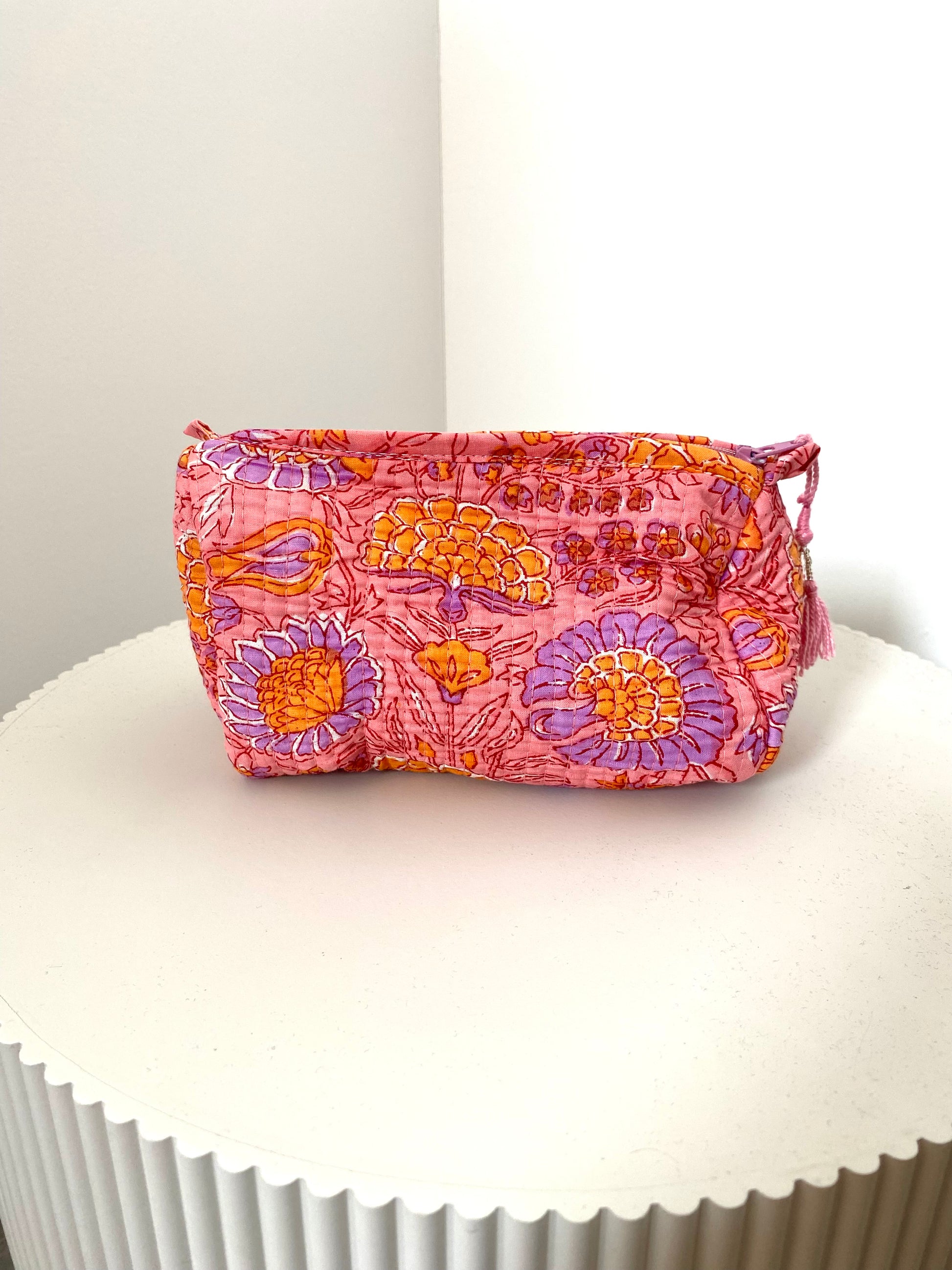 Toilettas met bloemenprint lila roze