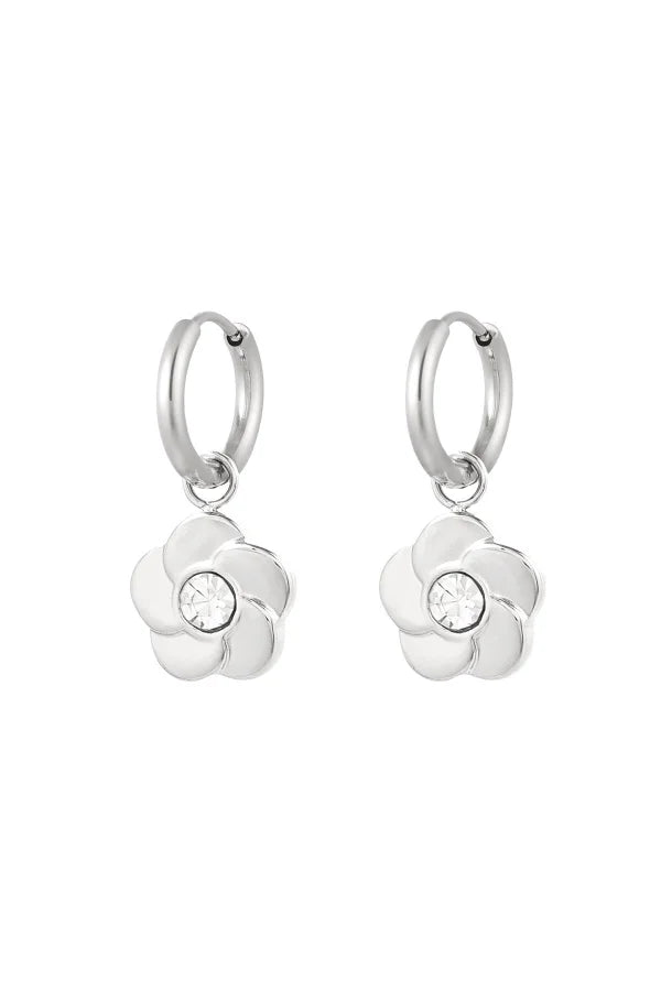 Bloemen oorbellen zilver oorhangers