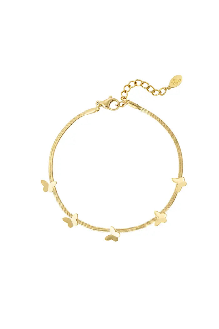 Platte armband vlinders goudkleurig