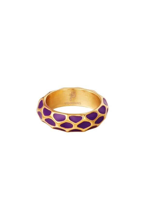 Statement gouden ring met paarse details