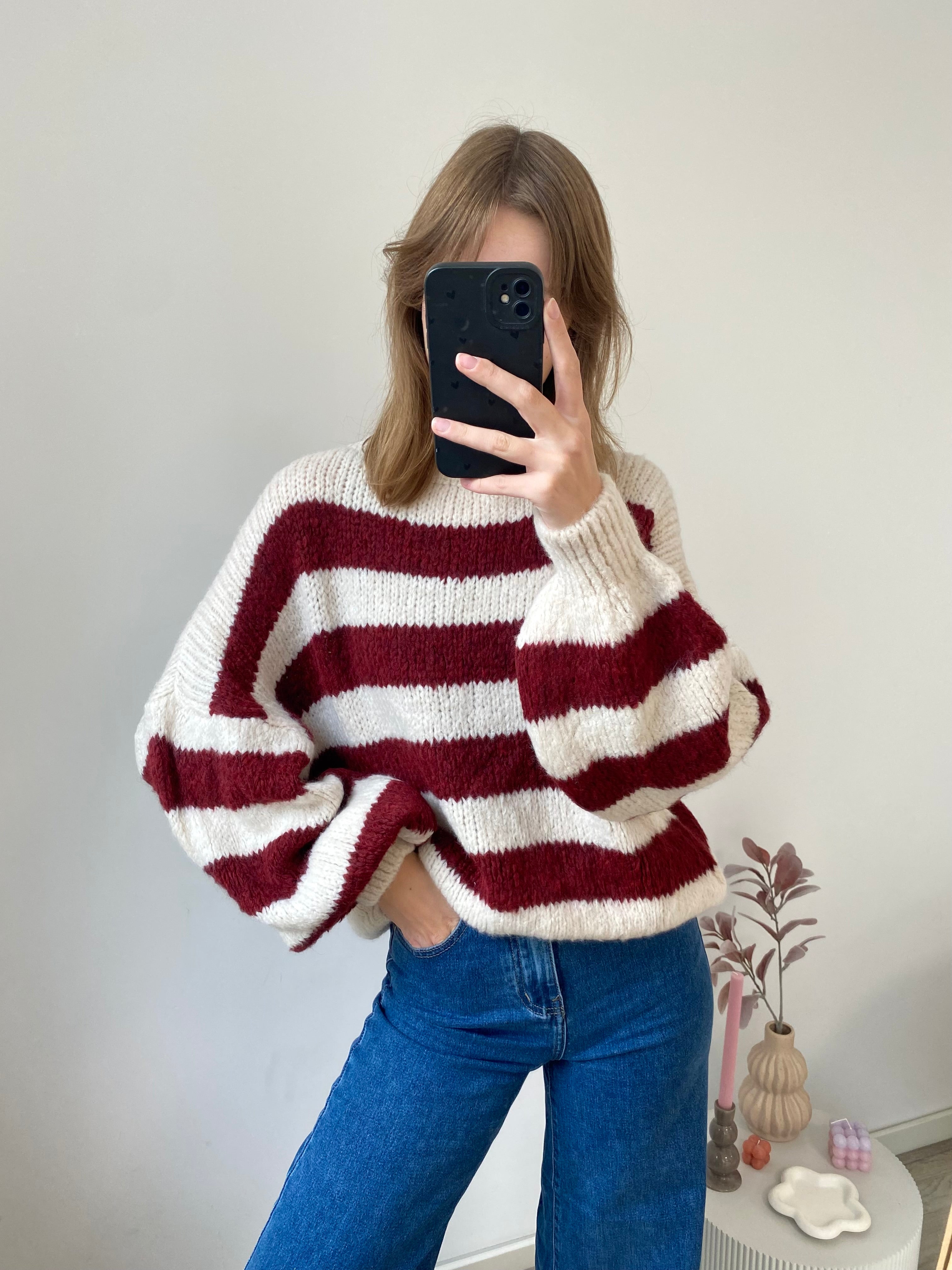 Oversized trui sweater met strepen bordeaux
