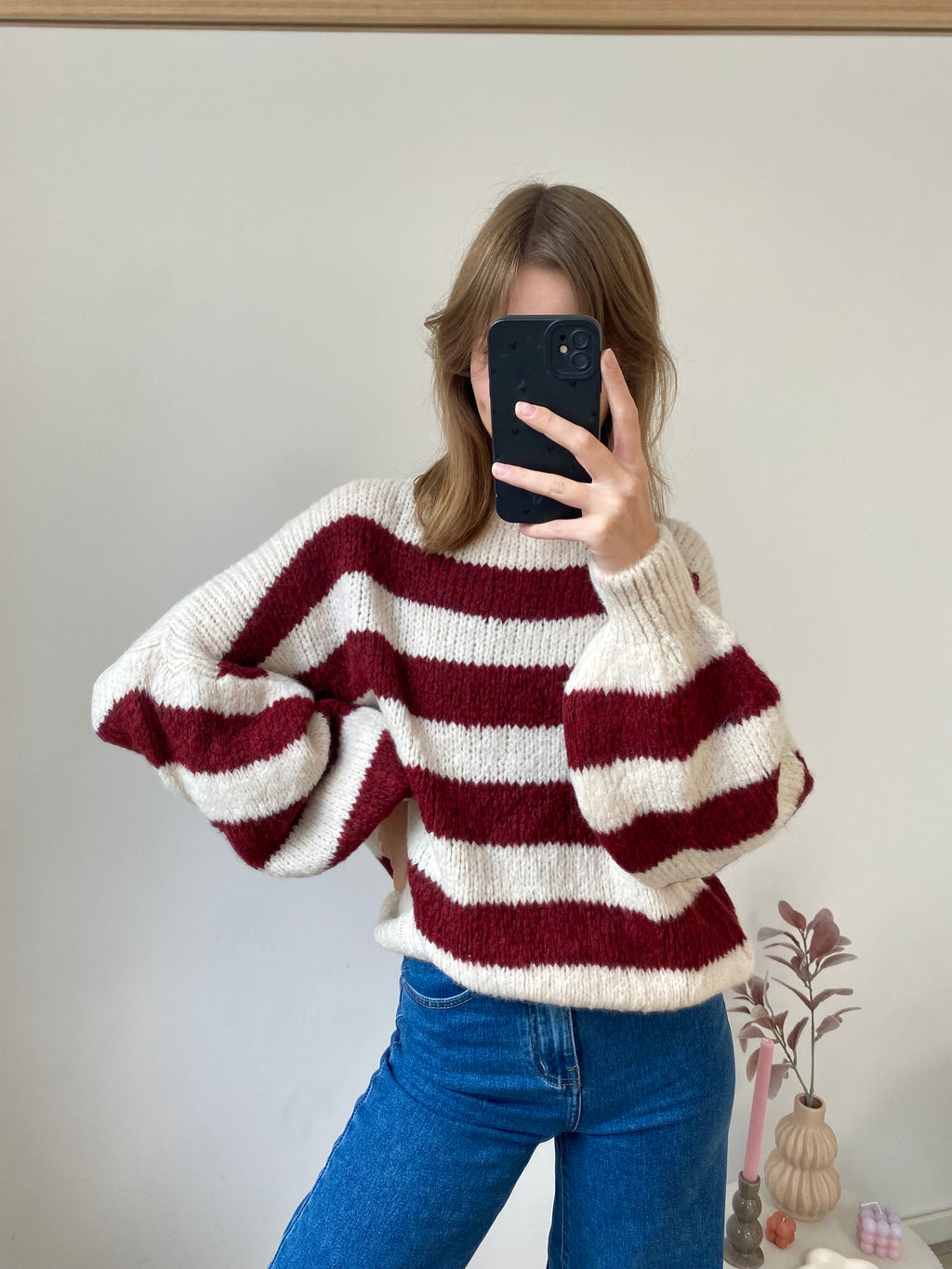 Oversized trui sweater met strepen bordeaux