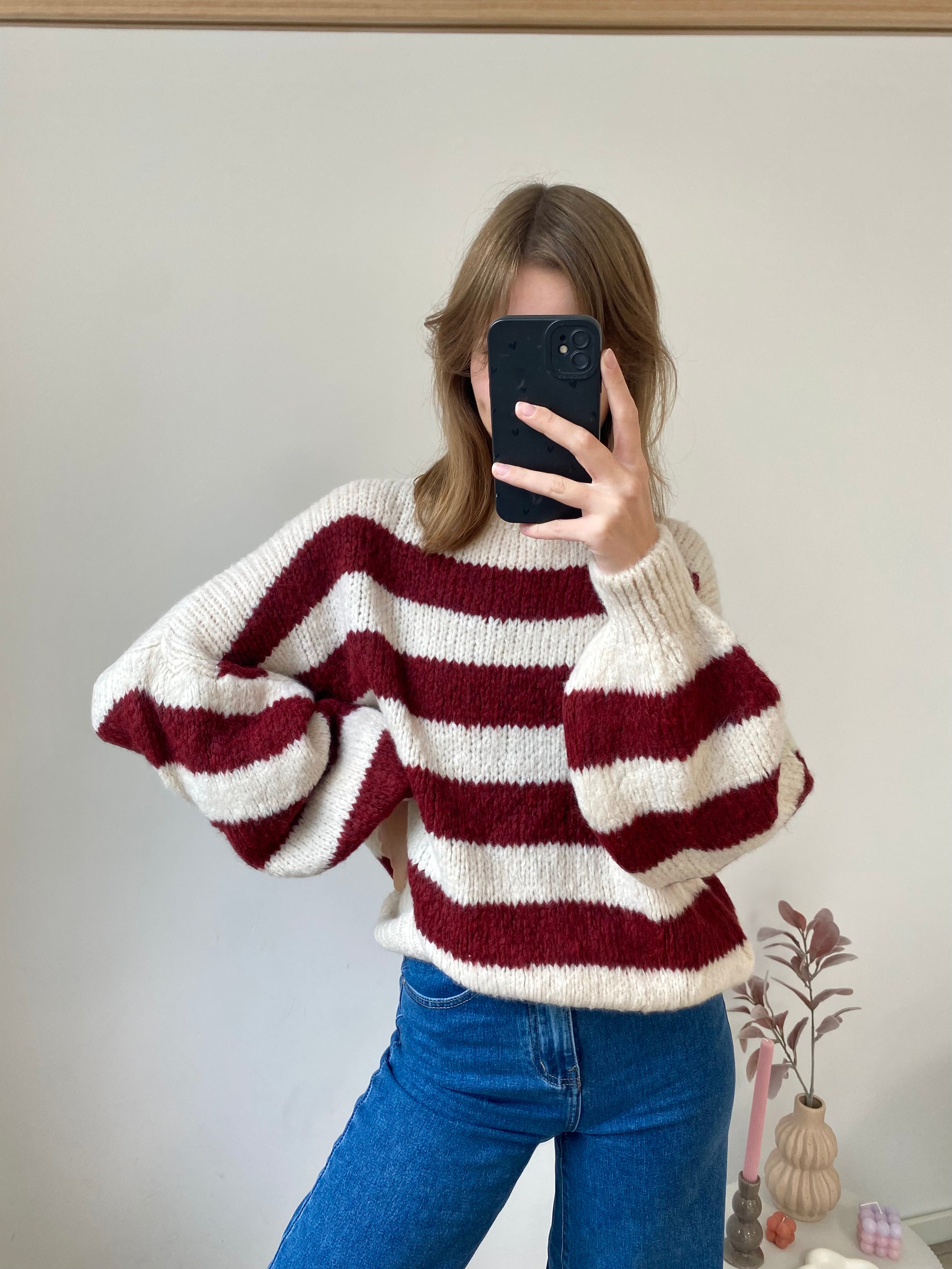Oversized trui sweater met strepen bordeaux