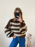 Oversized trui sweater met strepen in bruin en beige kleur