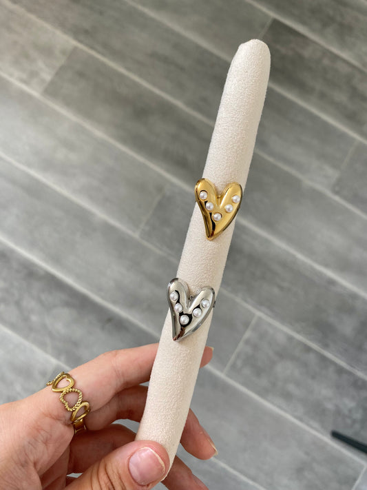RIngen met hart en parels in het goud en zilver
