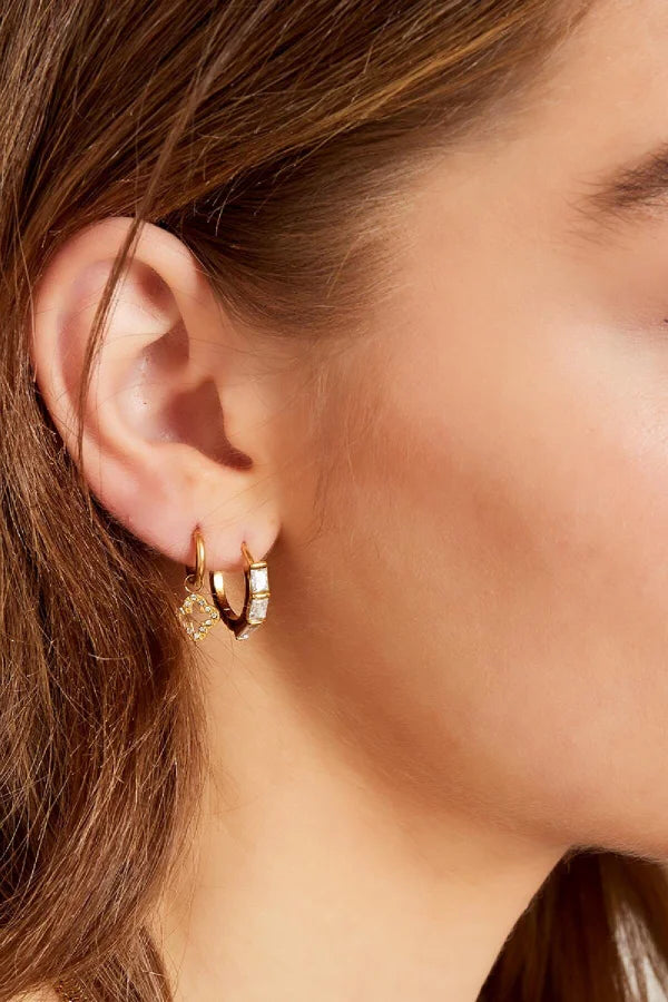 Oorringen met glitterende steentjes in het goud van stainless steel