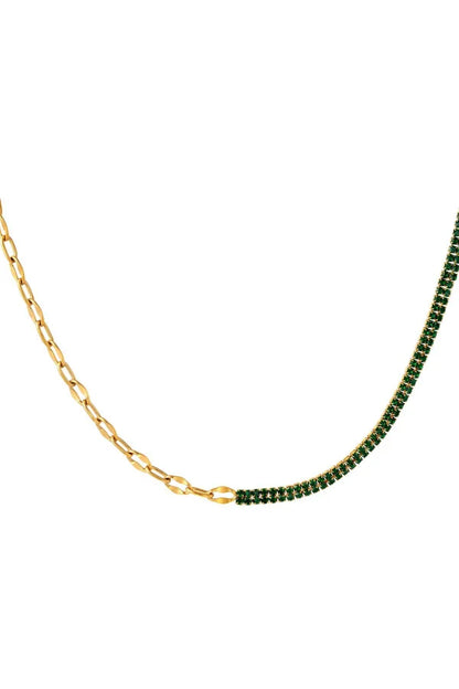 Schakelketting met glitters in het goud met groen