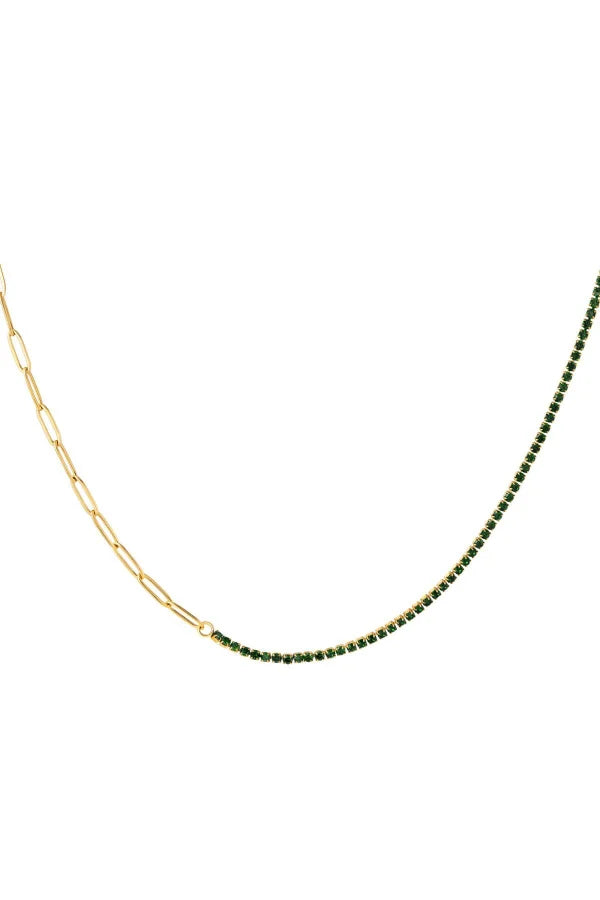 Subtiele ketting met schakels en glitters in het goud met groen