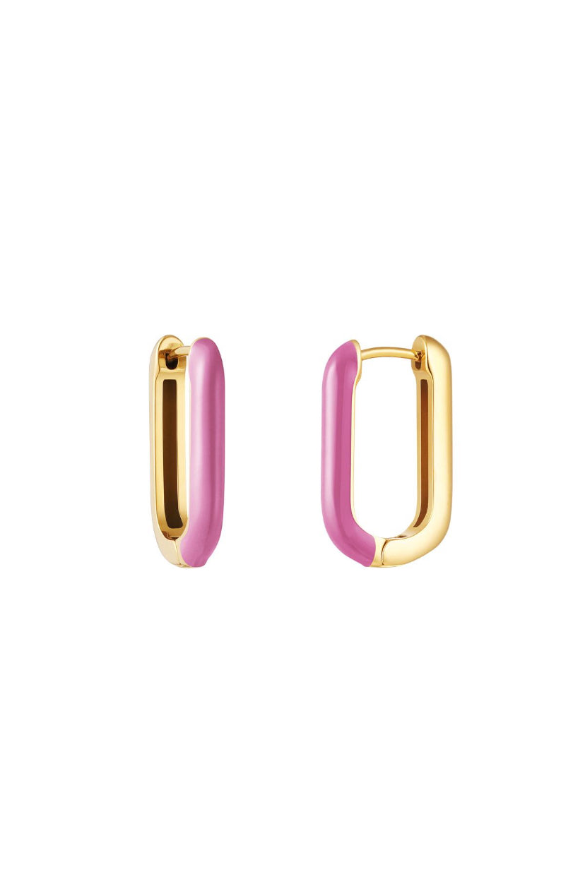 Gouden oorhangers met roze details roestvrijstaal