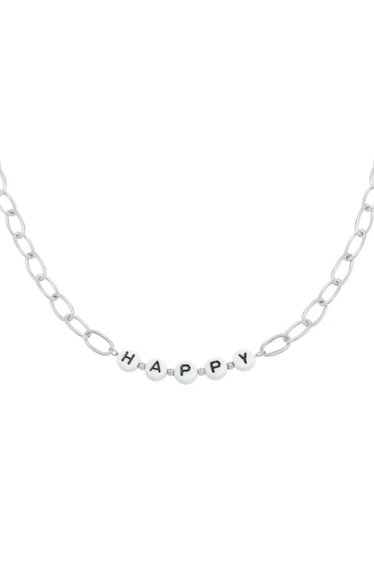 Ketting met schakels en tekst happy zilver