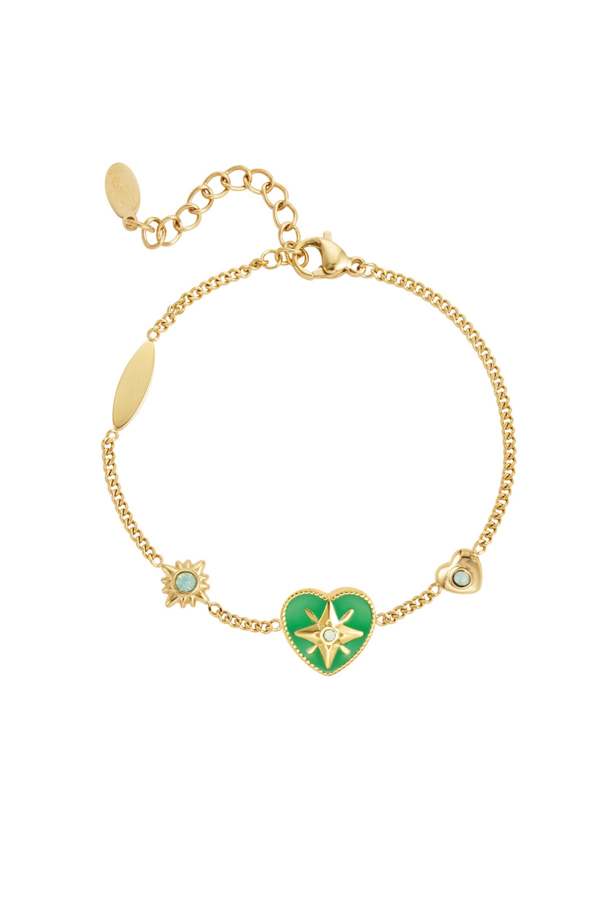 Hartjes armband goud en groen