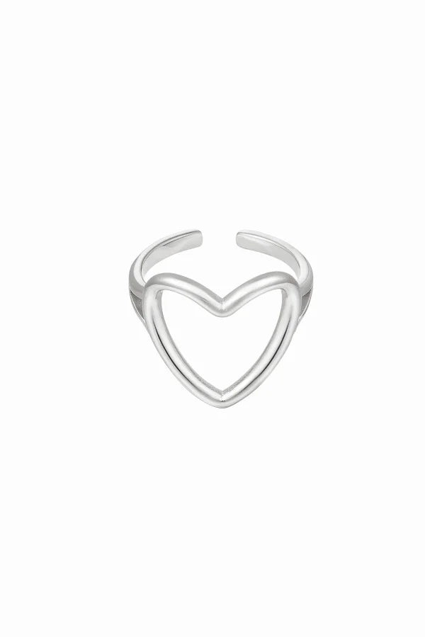 Hartjes ring in het zilver van stainless steel verstelbaar