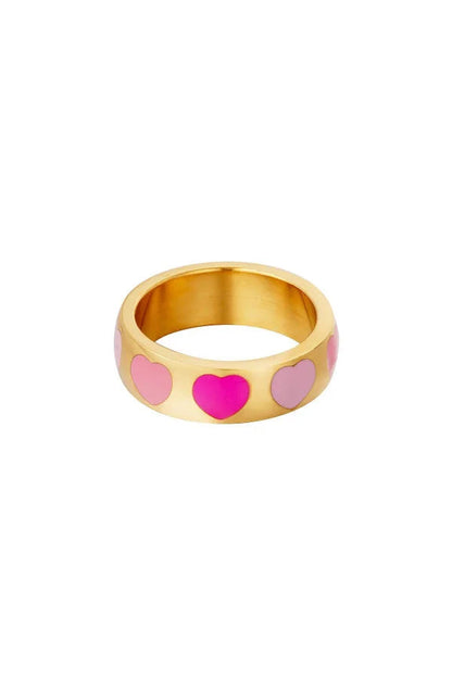 Hartjes ring in het goud met roze harten